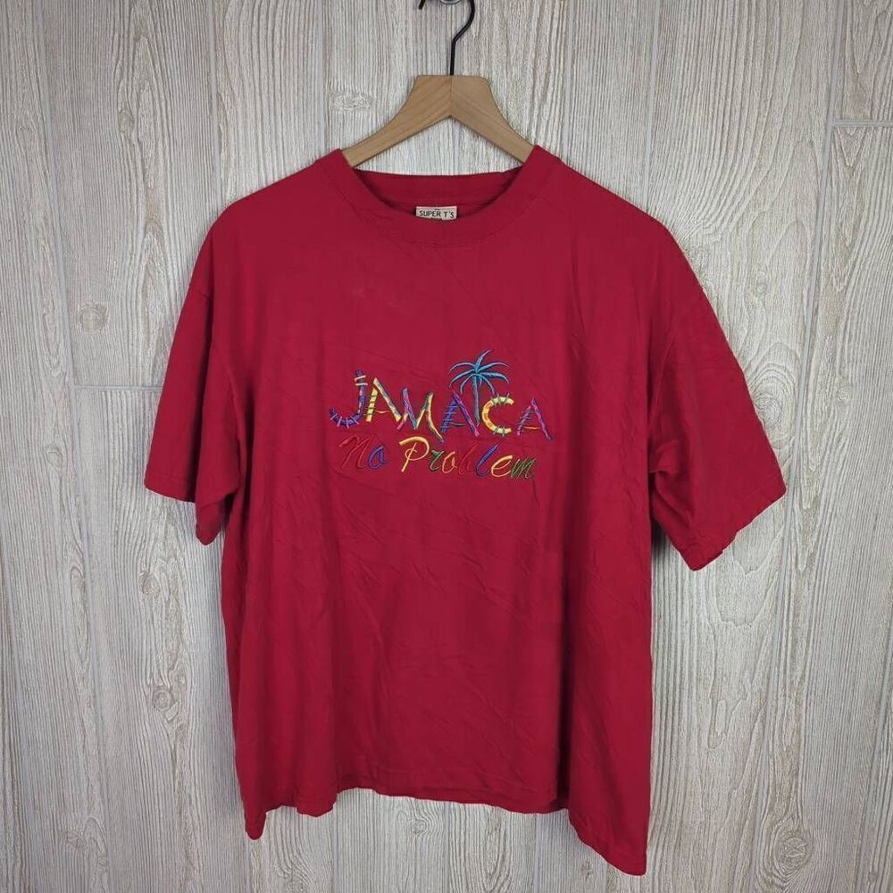 Vintage Super T’s Men’s XL Jamaica No Problem Embroidered Red T-Shirt